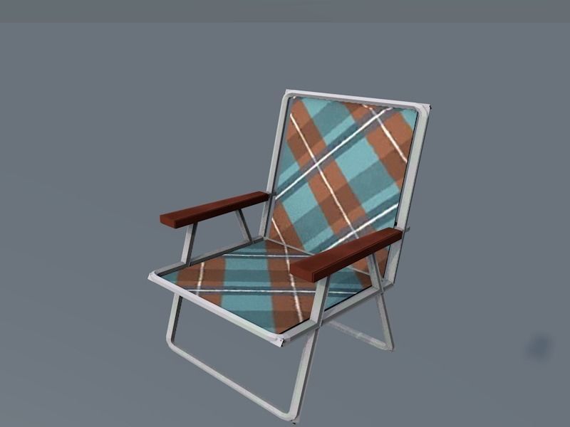 AluminumChair folding chair with plaid pattern Low-poly 3D model_2