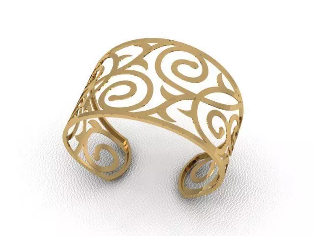 Bracelet filigree gold cuff ring 3D print model_0