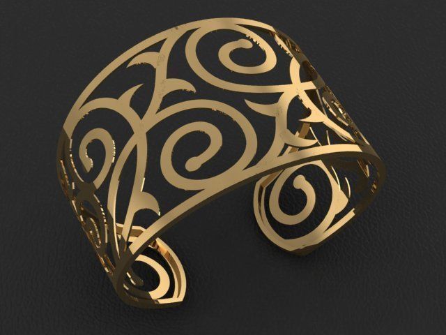 Bracelet filigree gold cuff ring 3D print model_1