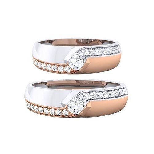 Solitaire Couple Band Rings 3D print model