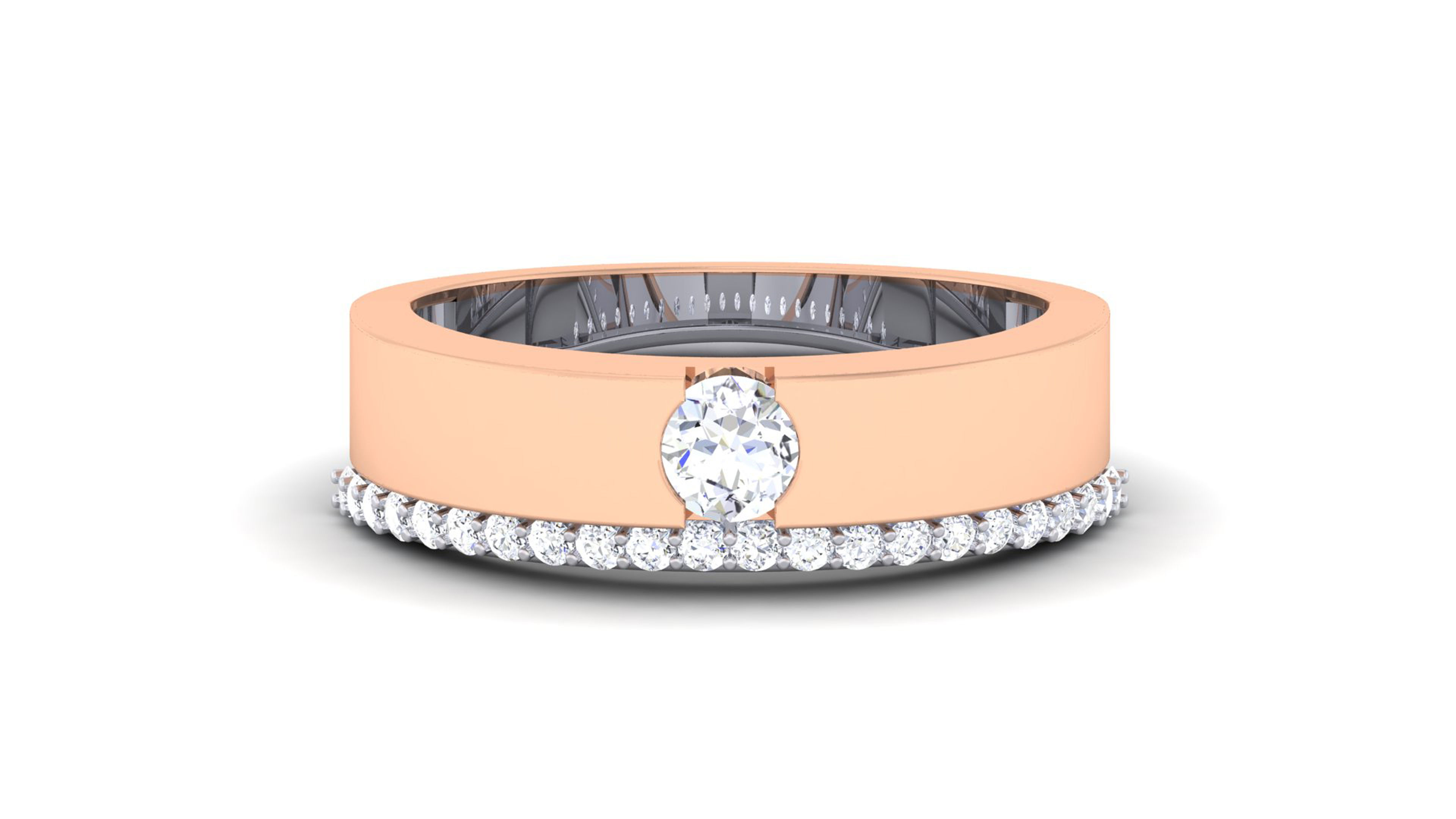 Solitaire Couple Band Rings 3D print model_6