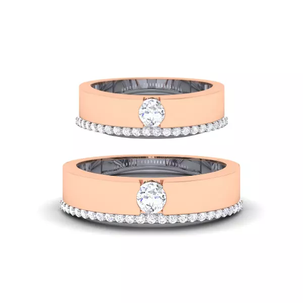 Solitaire Couple Band Rings 3D print model_0