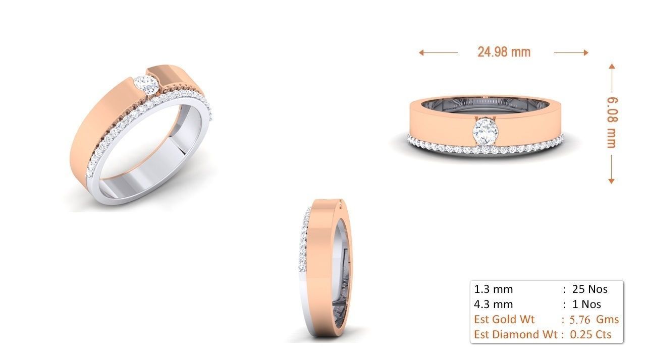 Solitaire Couple Band Rings 3D print model_9