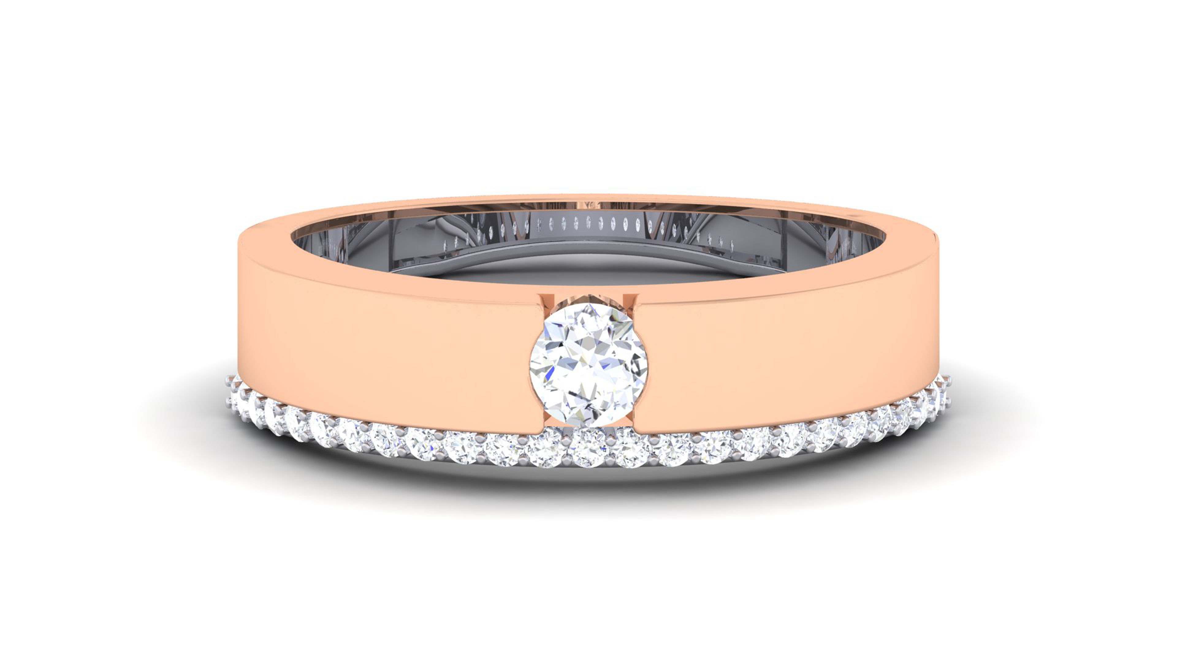 Solitaire Couple Band Rings 3D print model_4