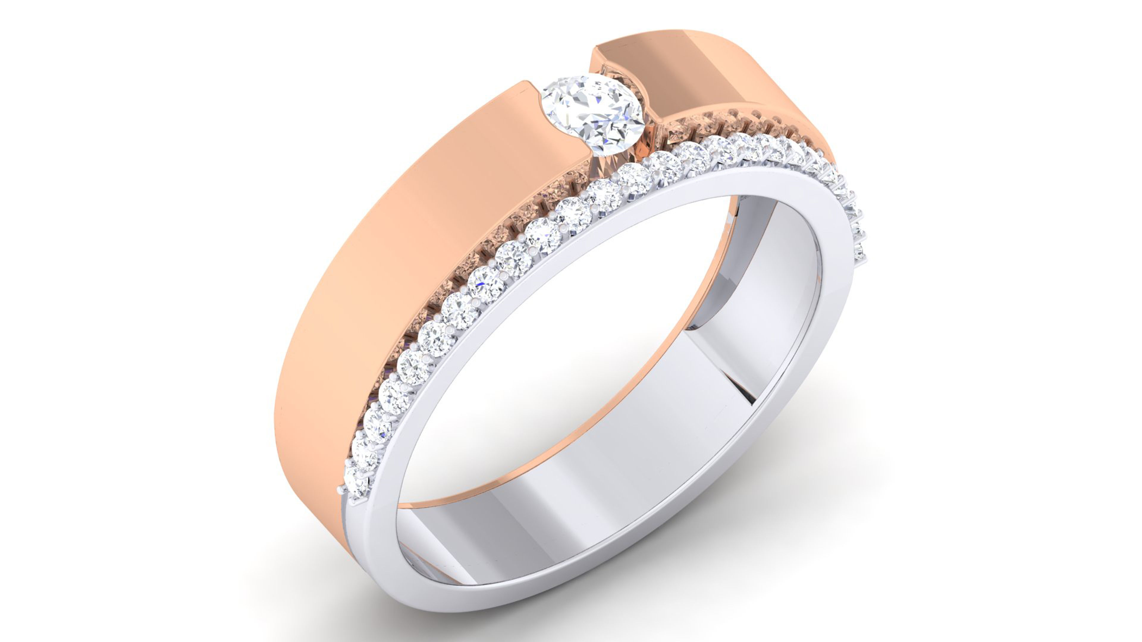Solitaire Couple Band Rings 3D print model_2