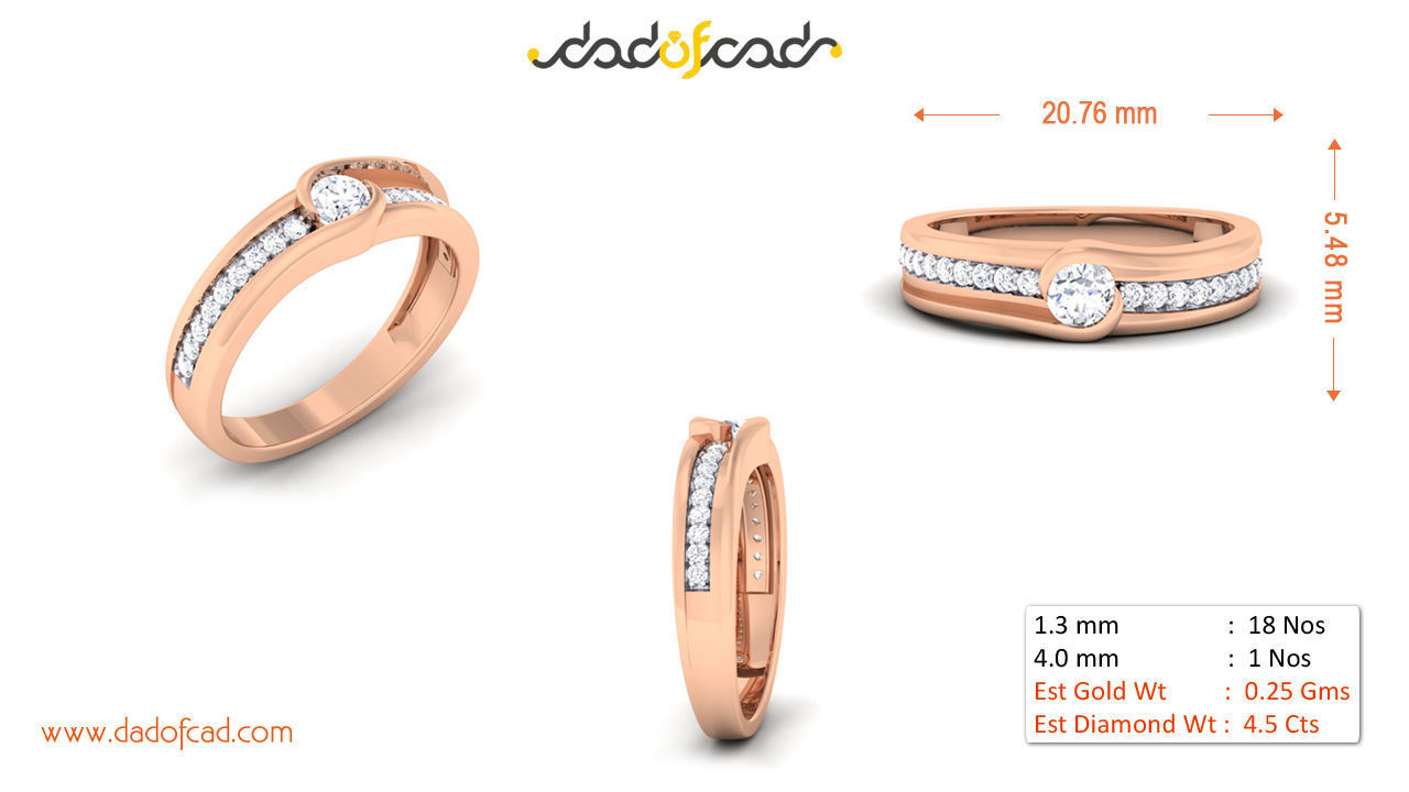 Solitaire Couple Band Rings 3D print model_1