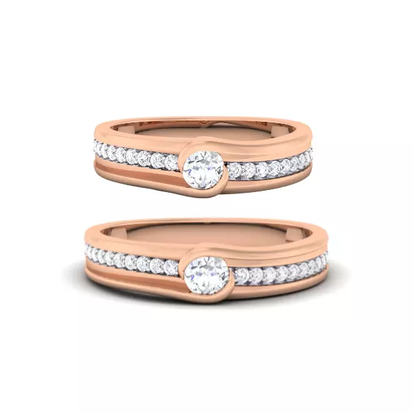 Solitaire Couple Band Rings 3D print model_0