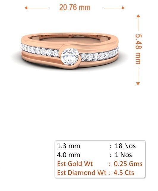 Solitaire Couple Band Rings 3D print model_3