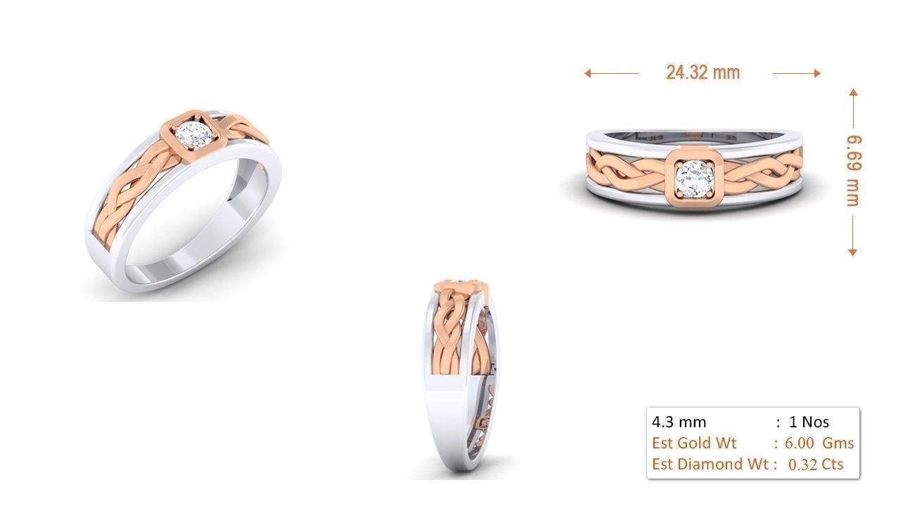 Solitaire Couple Band Rings 3D print model_10