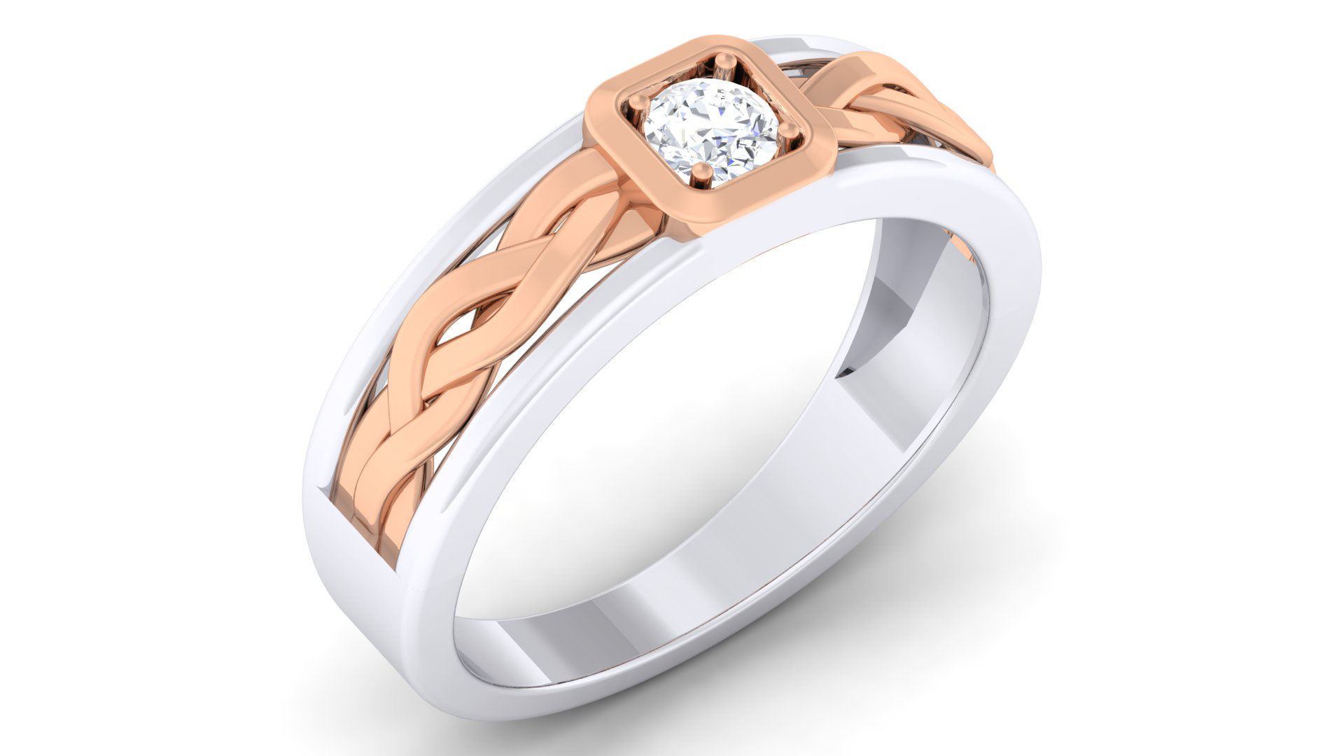 Solitaire Couple Band Rings 3D print model_2