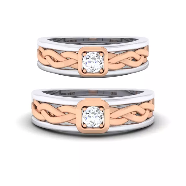 Solitaire Couple Band Rings 3D print model_0