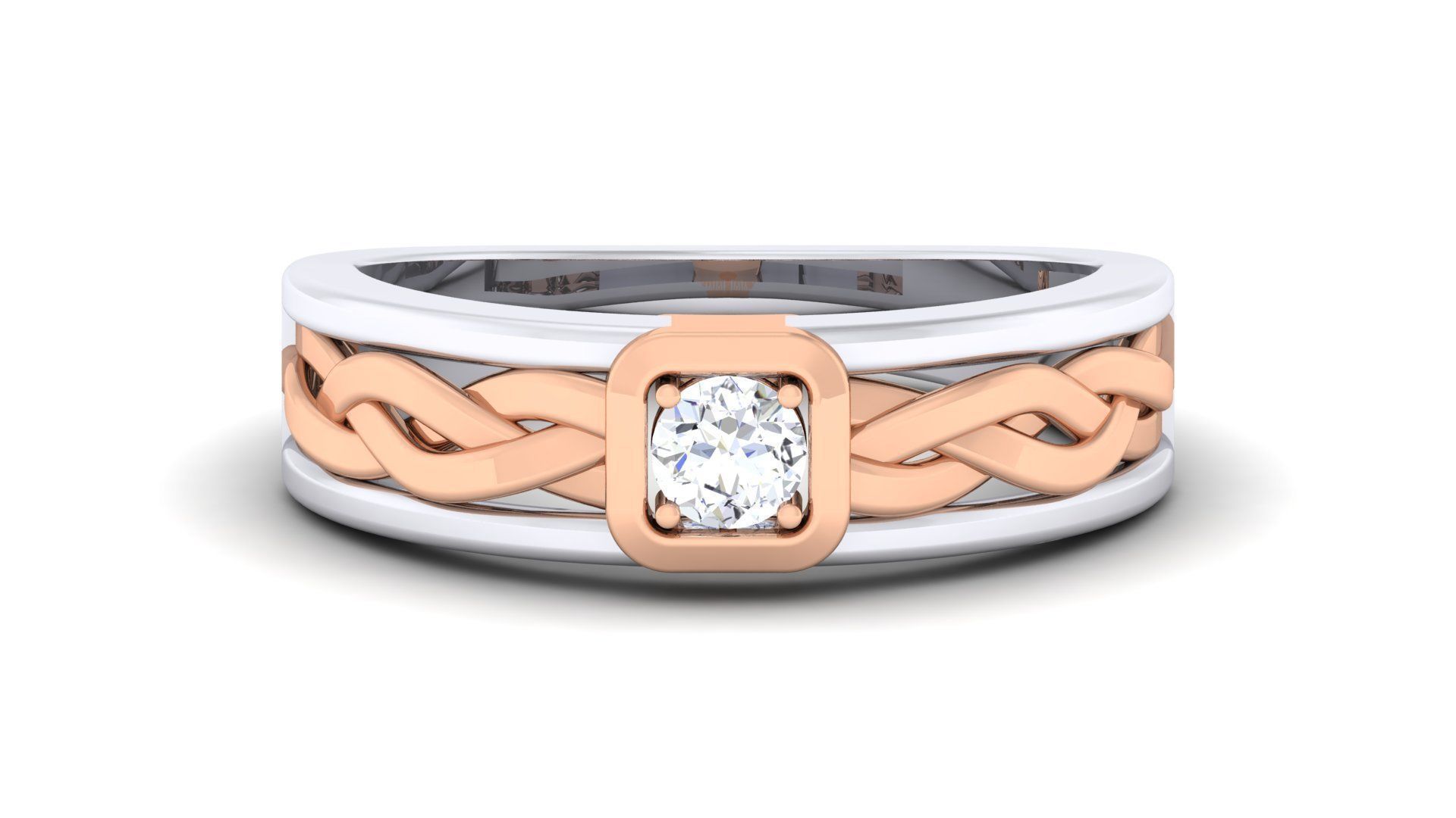 Solitaire Couple Band Rings 3D print model_4