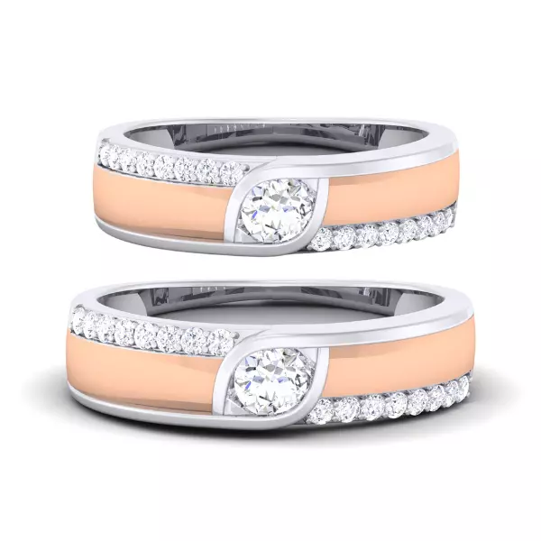 Solitaire Couple Band Rings 3D print model_0