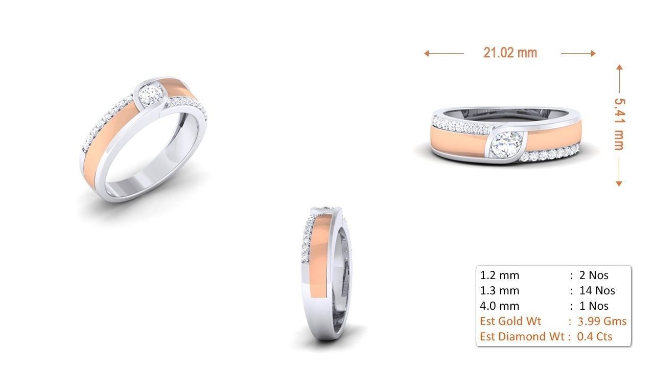 Solitaire Couple Band Rings 3D print model_9