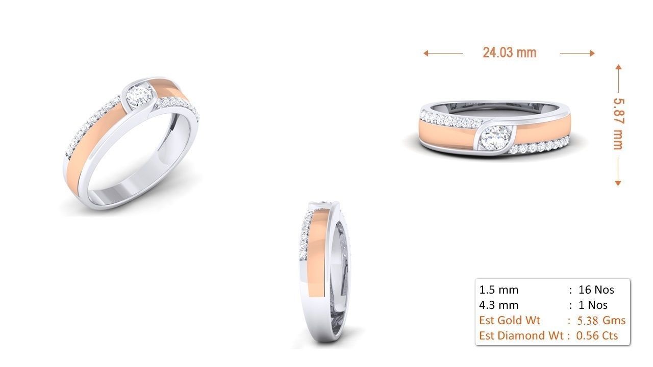 Solitaire Couple Band Rings 3D print model_10