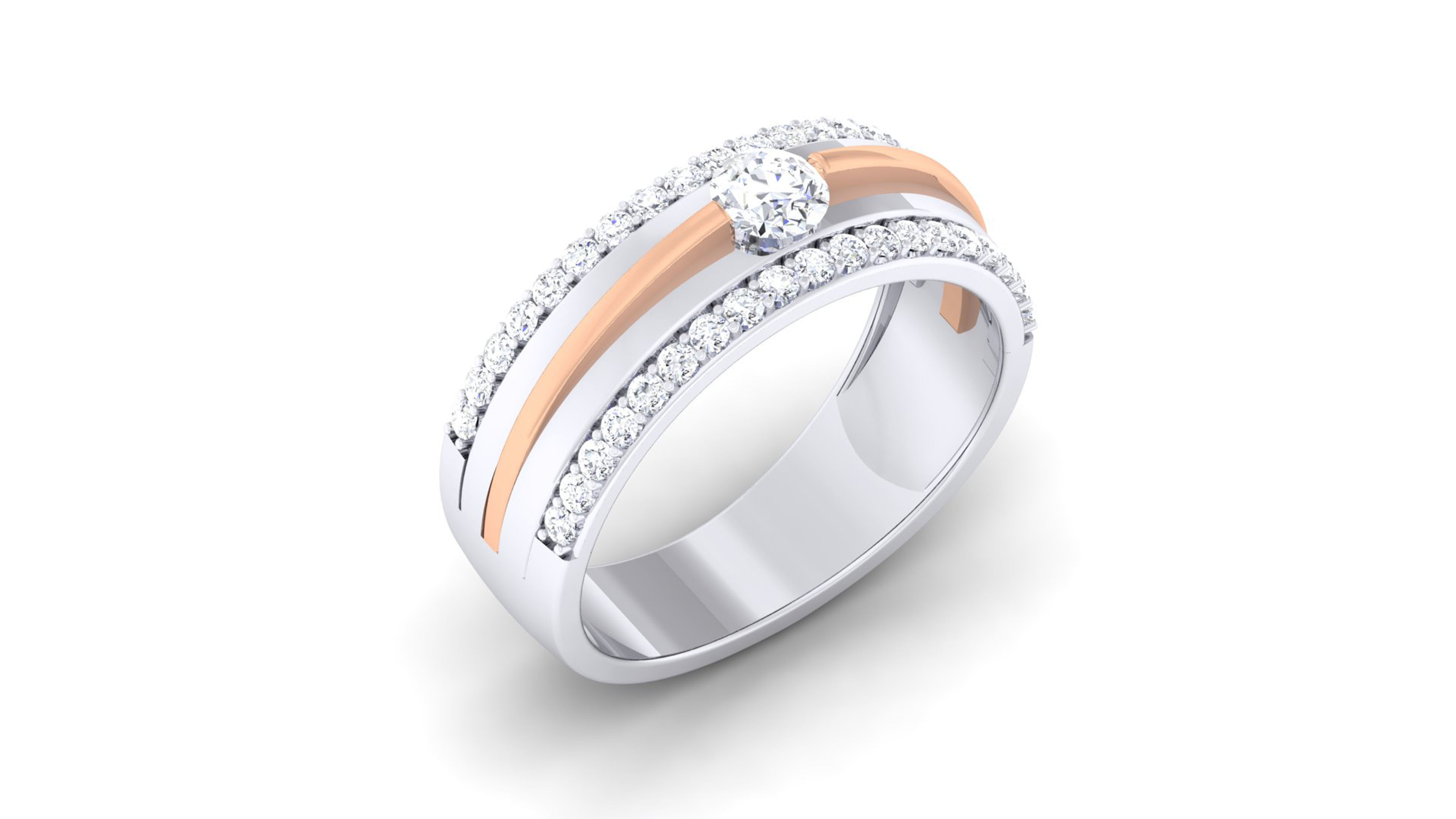Solitaire Couple Band Rings 3D print model_7