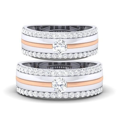 Solitaire Couple Band Rings 3D print model