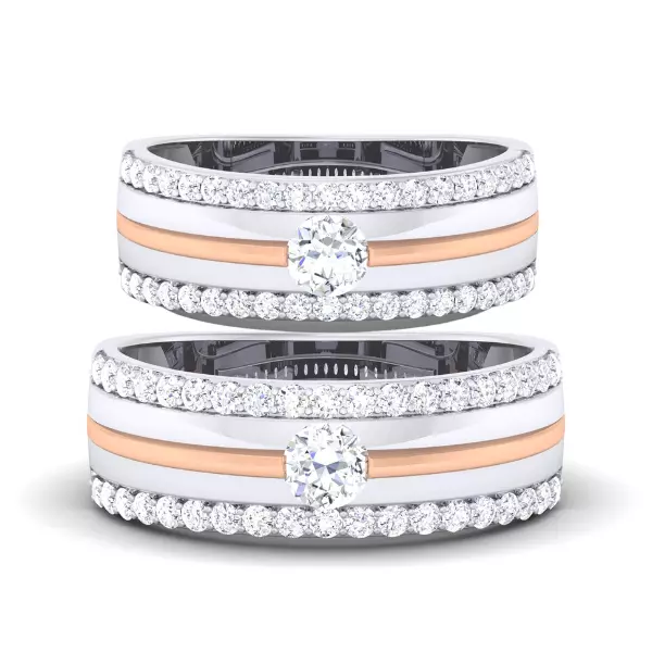 Solitaire Couple Band Rings 3D print model_0