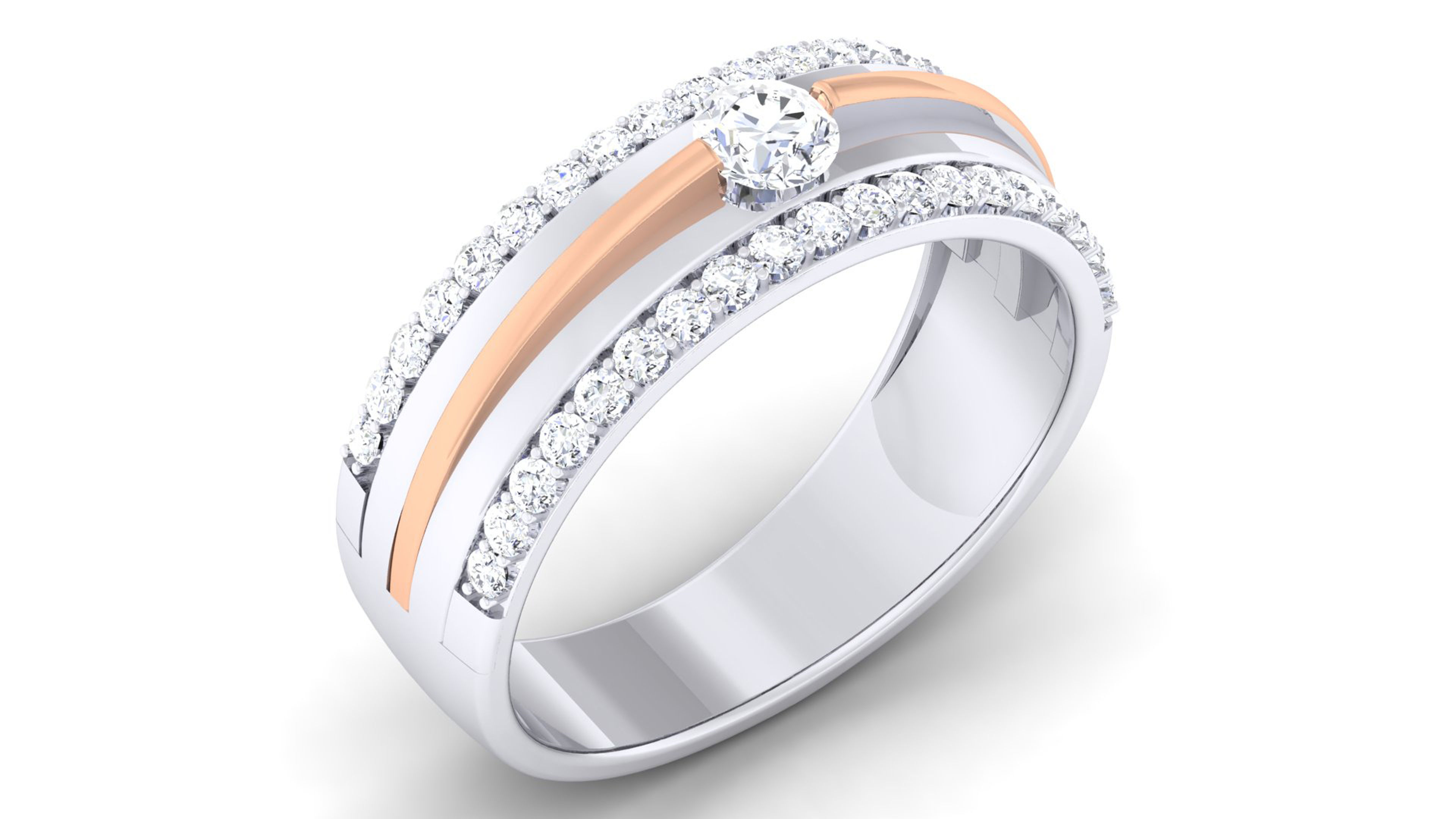 Solitaire Couple Band Rings 3D print model_2