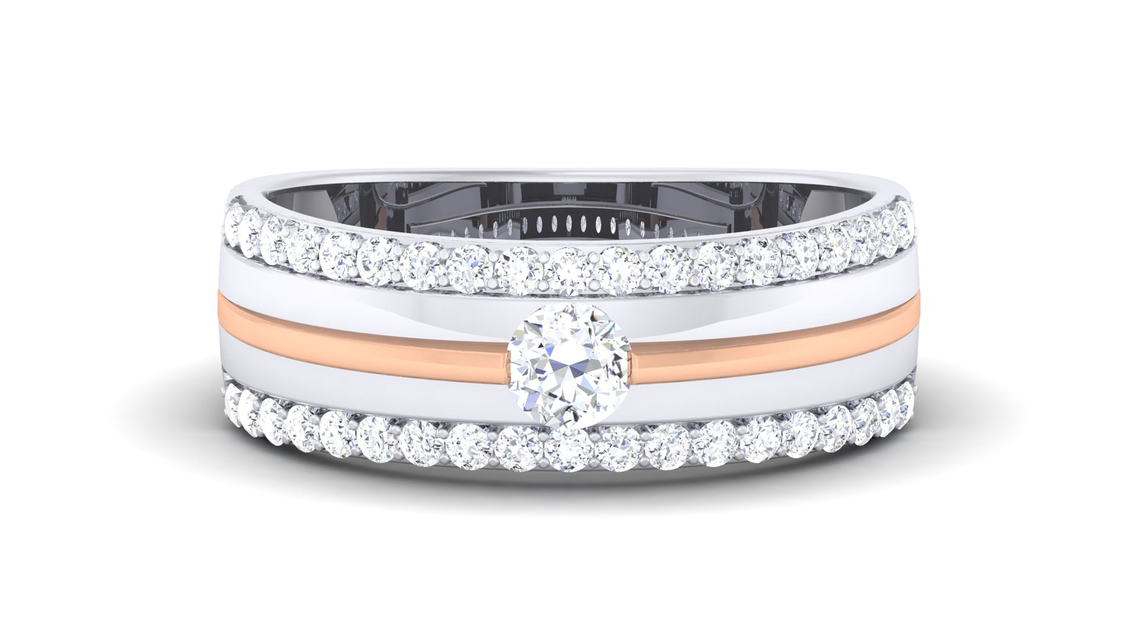 Solitaire Couple Band Rings 3D print model_4