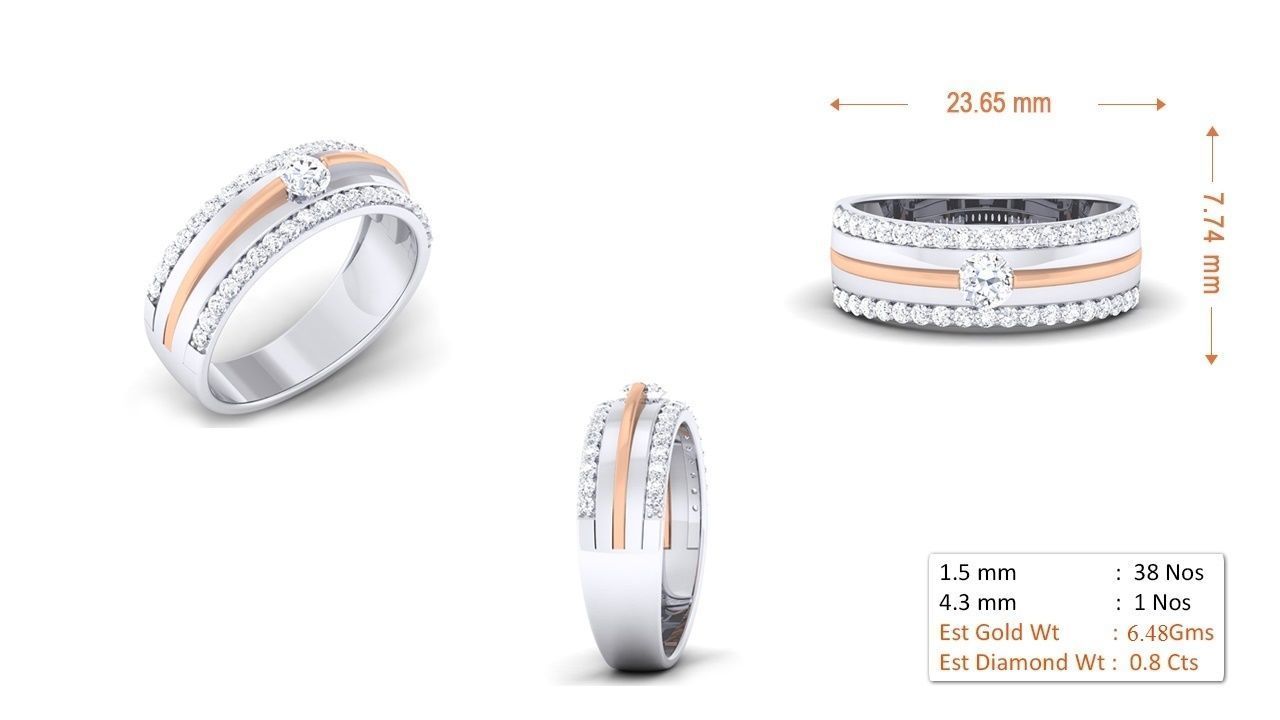 Solitaire Couple Band Rings 3D print model_10