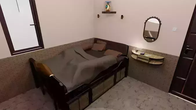 Minimalist Bed full set Low-poly 3D model