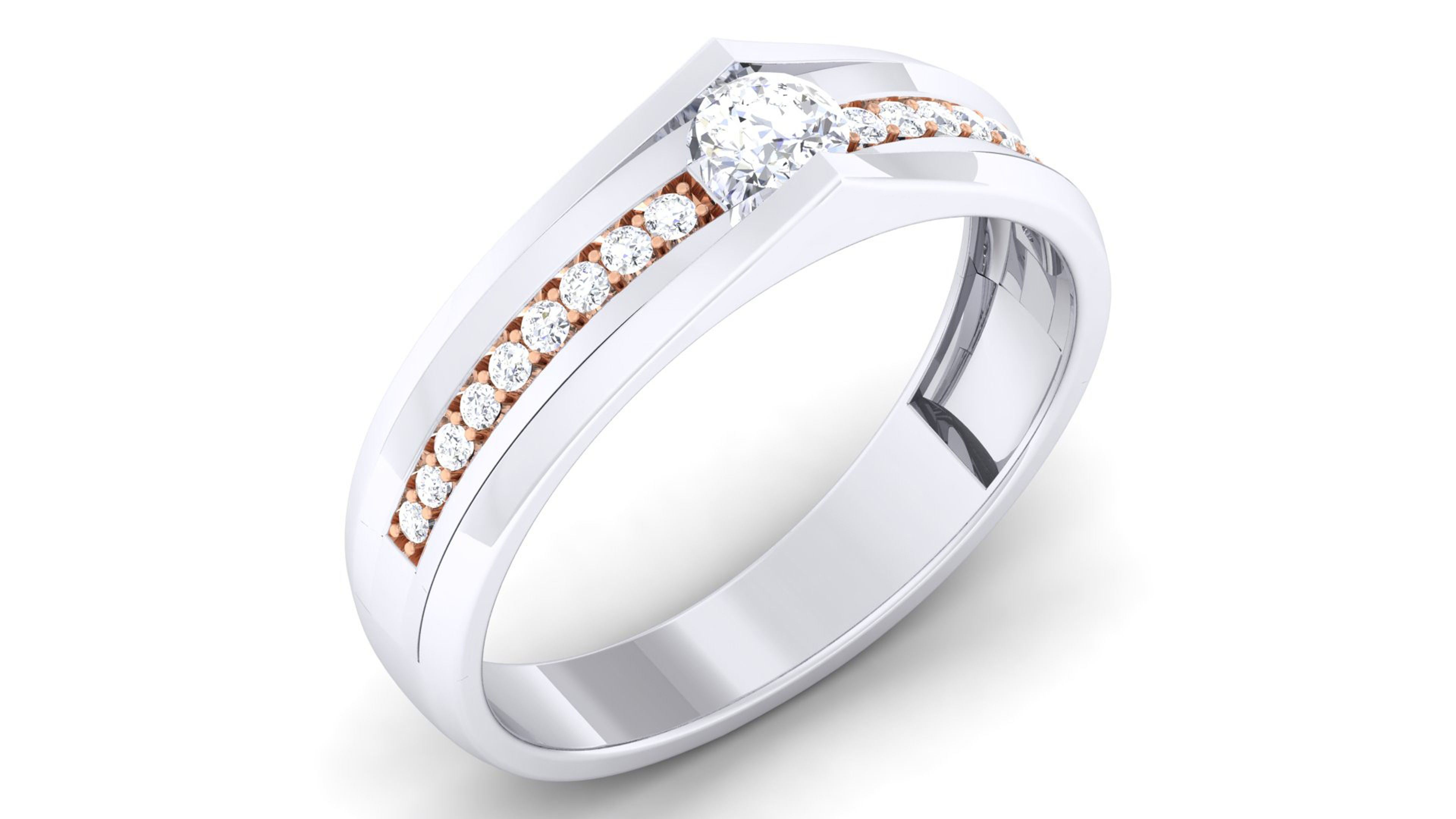 Solitaire Couple Band Rings 3D print model_2