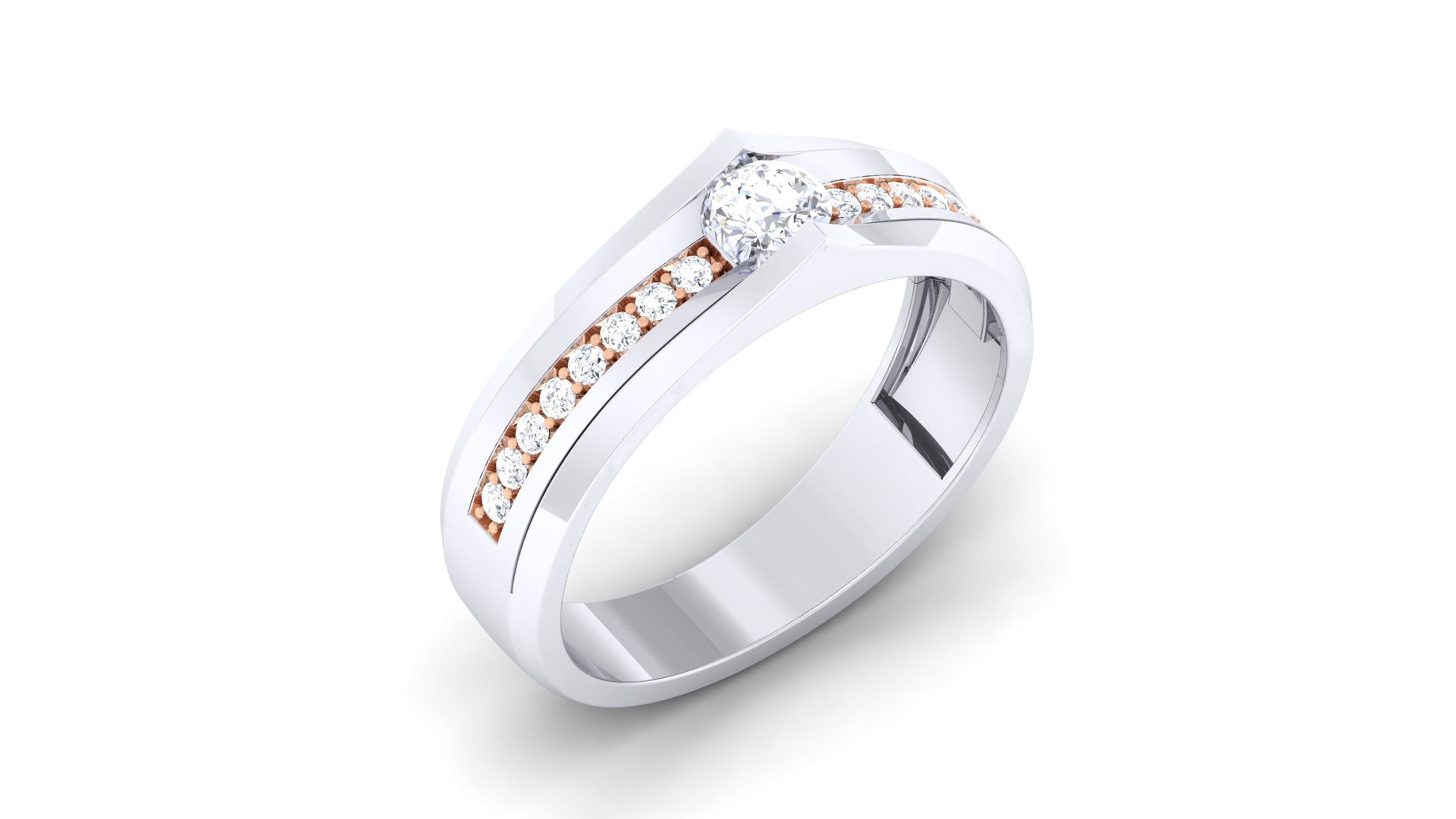 Solitaire Couple Band Rings 3D print model_7
