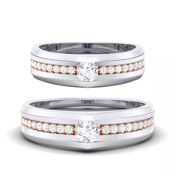 Solitaire Couple Band Rings 3D print model_0