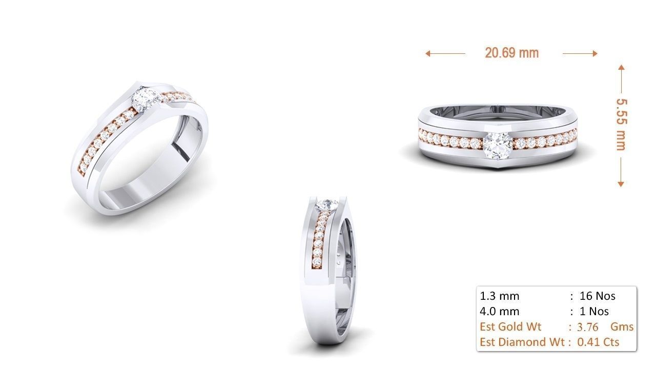 Solitaire Couple Band Rings 3D print model_9