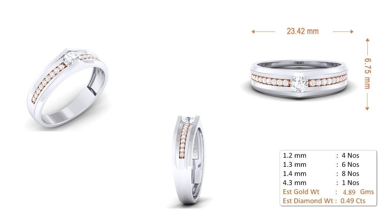 Solitaire Couple Band Rings 3D print model_10