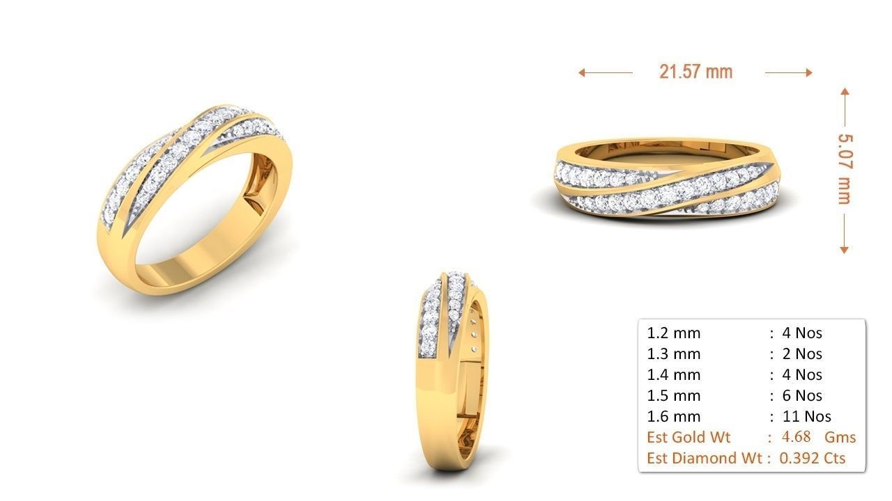 Solitaire Couple Band Rings 3D print model_9