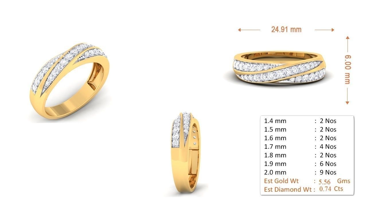 Solitaire Couple Band Rings 3D print model_10