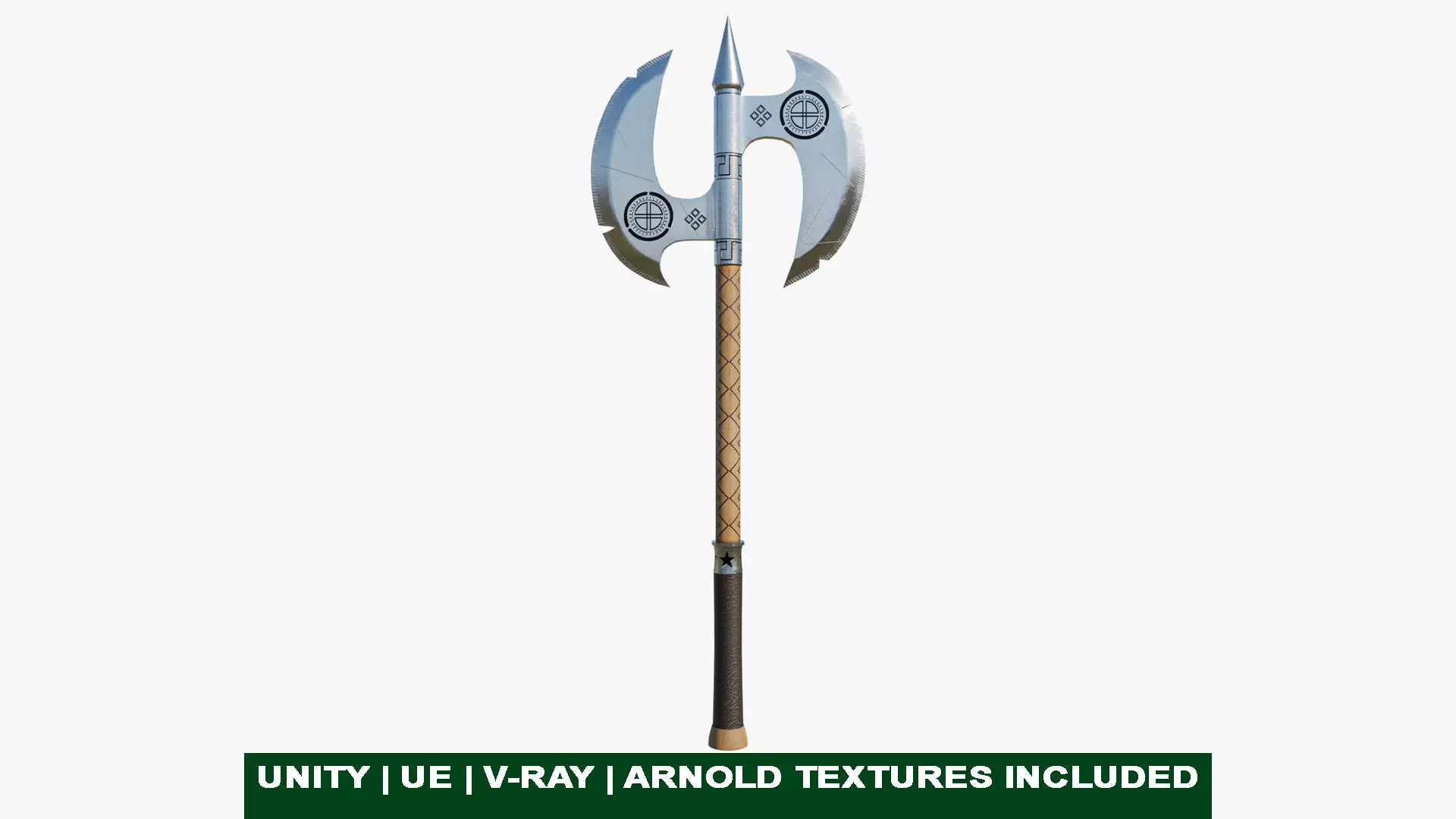  Battle Axe Silver - Medieval Weapon All PBR Textures Included Low-poly 3D model_0