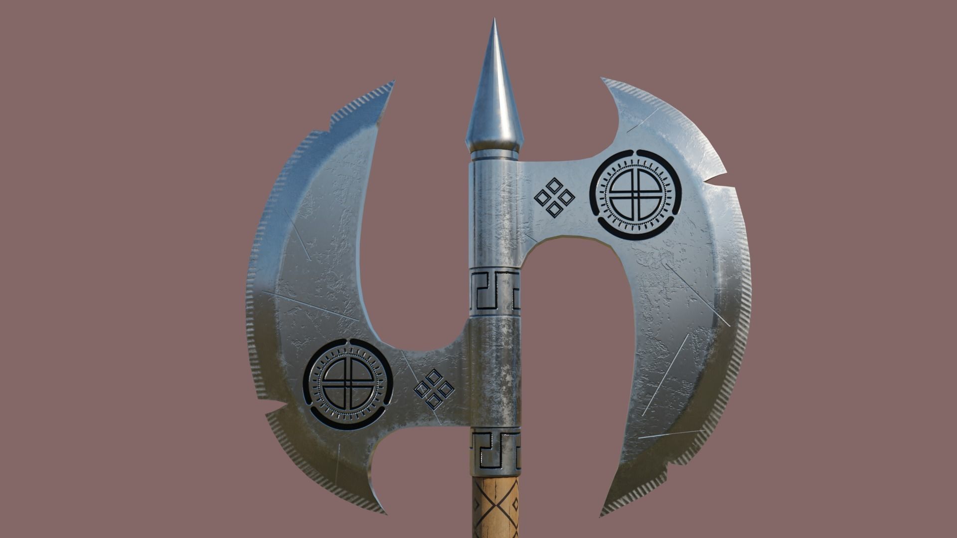  Battle Axe Silver - Medieval Weapon All PBR Textures Included Low-poly 3D model_1