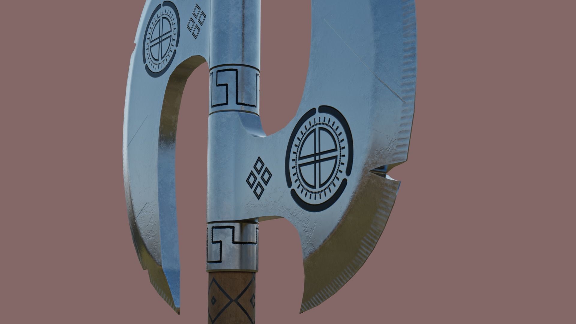  Battle Axe Silver - Medieval Weapon All PBR Textures Included Low-poly 3D model_7