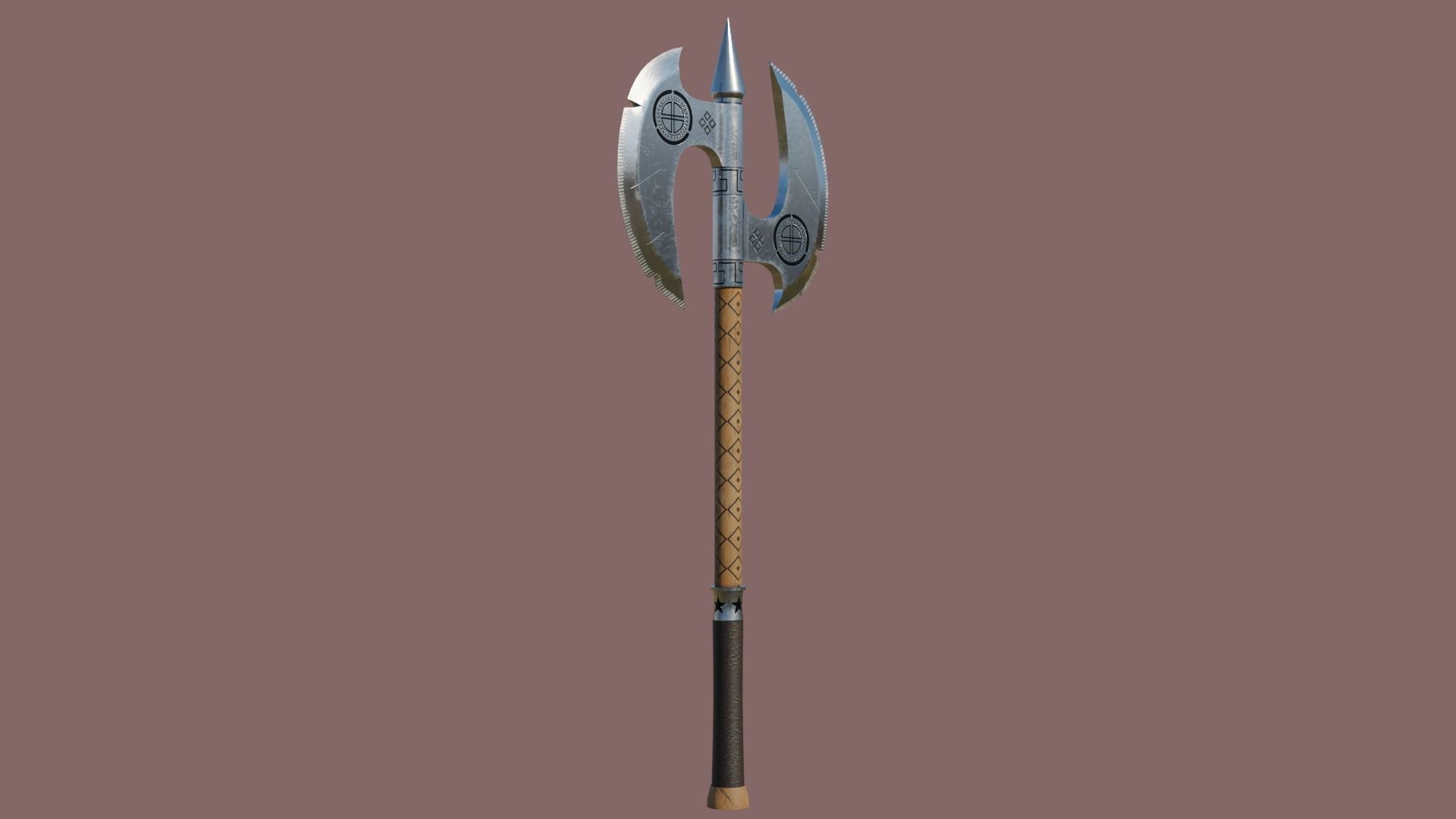  Battle Axe Silver - Medieval Weapon All PBR Textures Included Low-poly 3D model_14