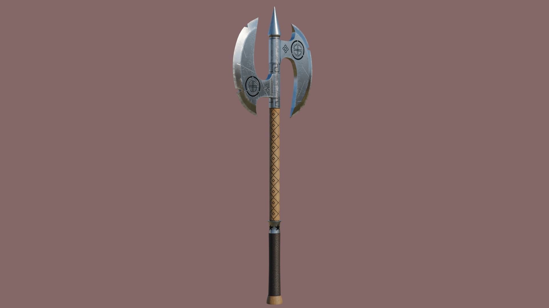  Battle Axe Silver - Medieval Weapon All PBR Textures Included Low-poly 3D model_12