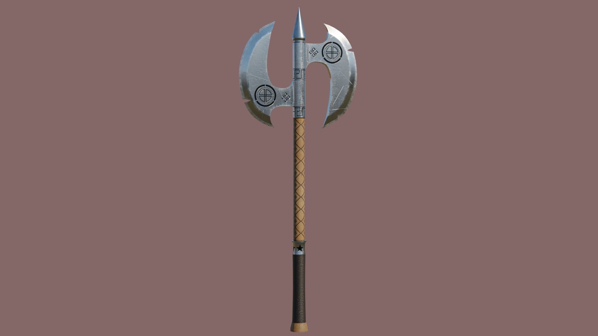  Battle Axe Silver - Medieval Weapon All PBR Textures Included Low-poly 3D model_11