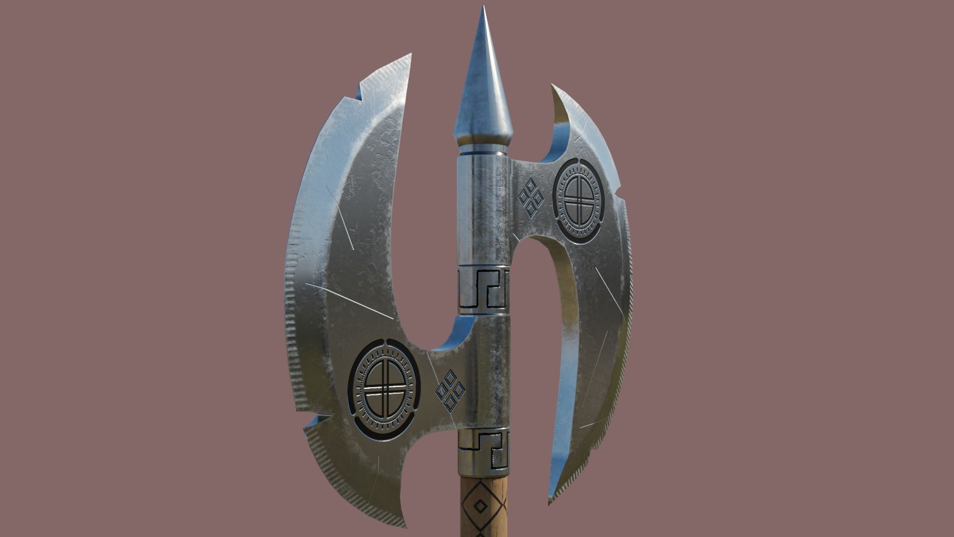  Battle Axe Silver - Medieval Weapon All PBR Textures Included Low-poly 3D model_4