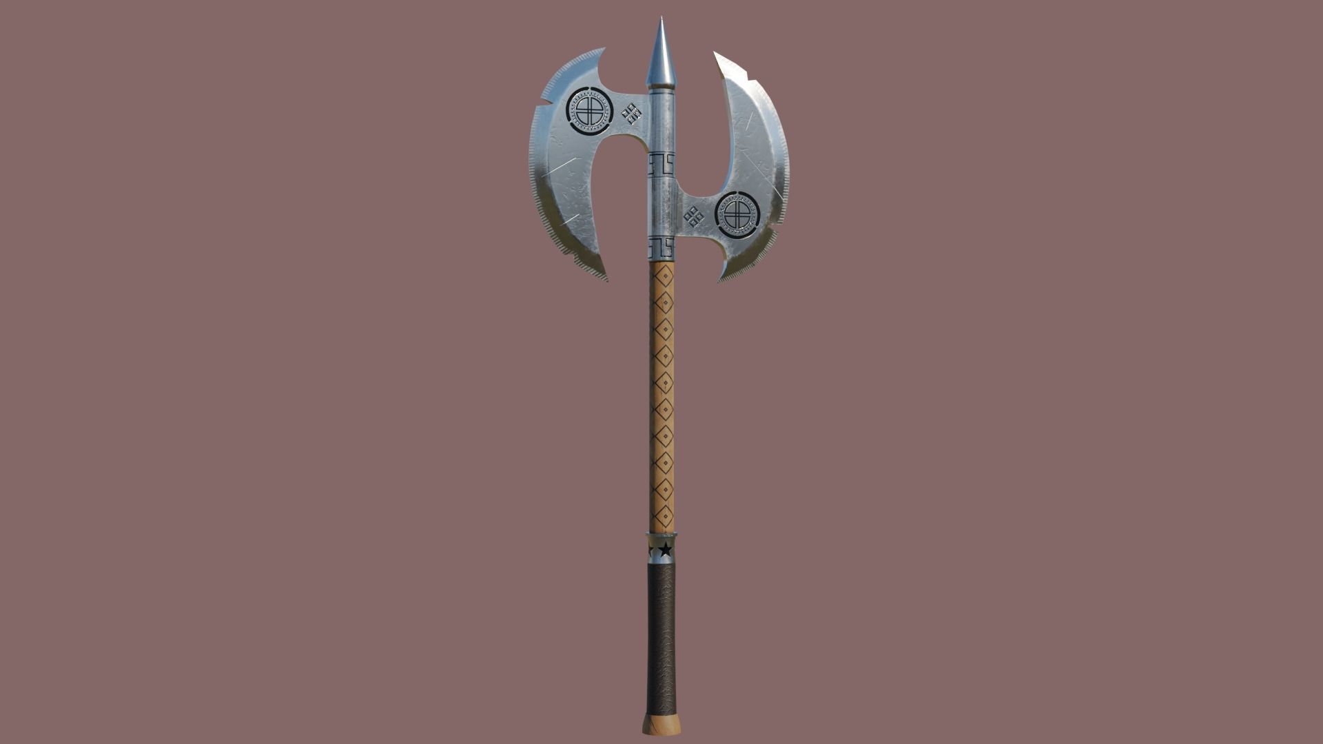  Battle Axe Silver - Medieval Weapon All PBR Textures Included Low-poly 3D model_13