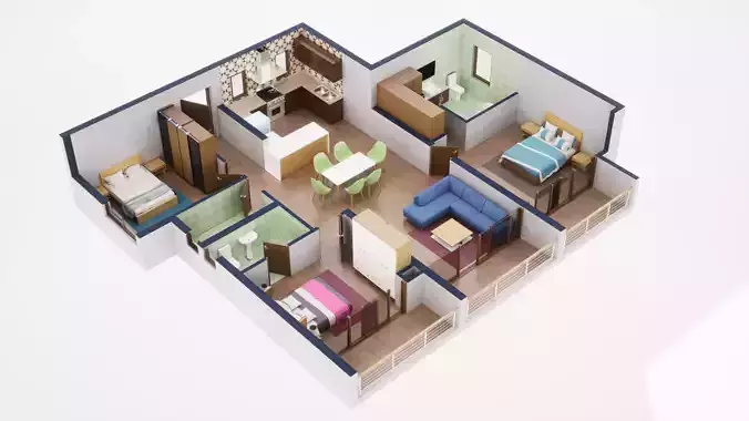 3D Floor Plan Model 54