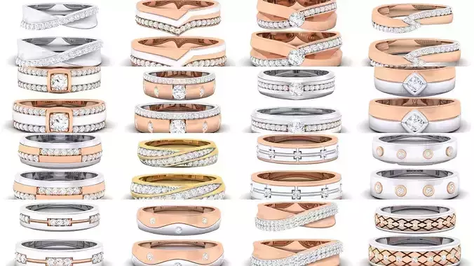 64 Solitaire Couple Band Rings Collection 