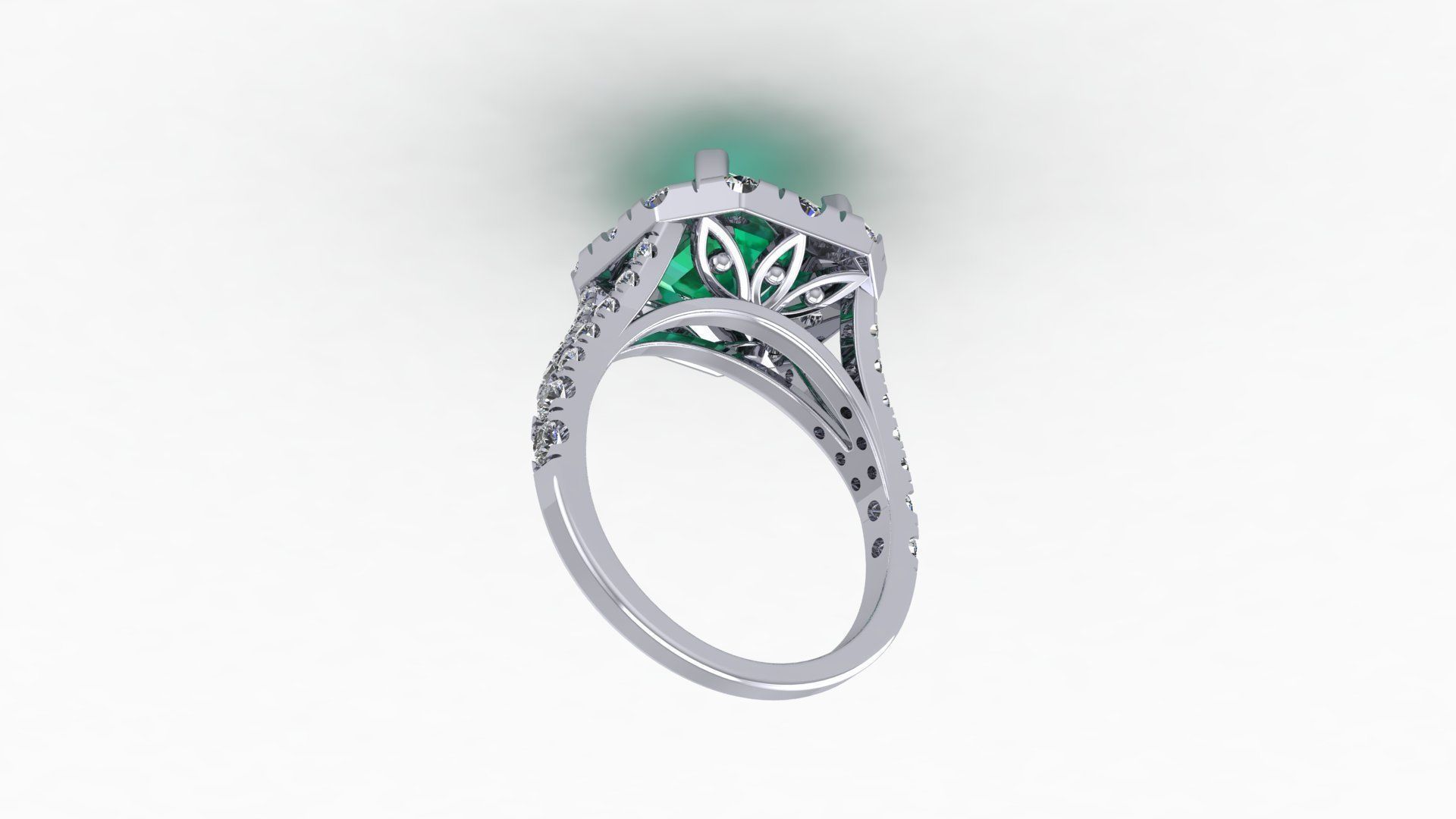Emerald diamond stone ring 3D print model_7