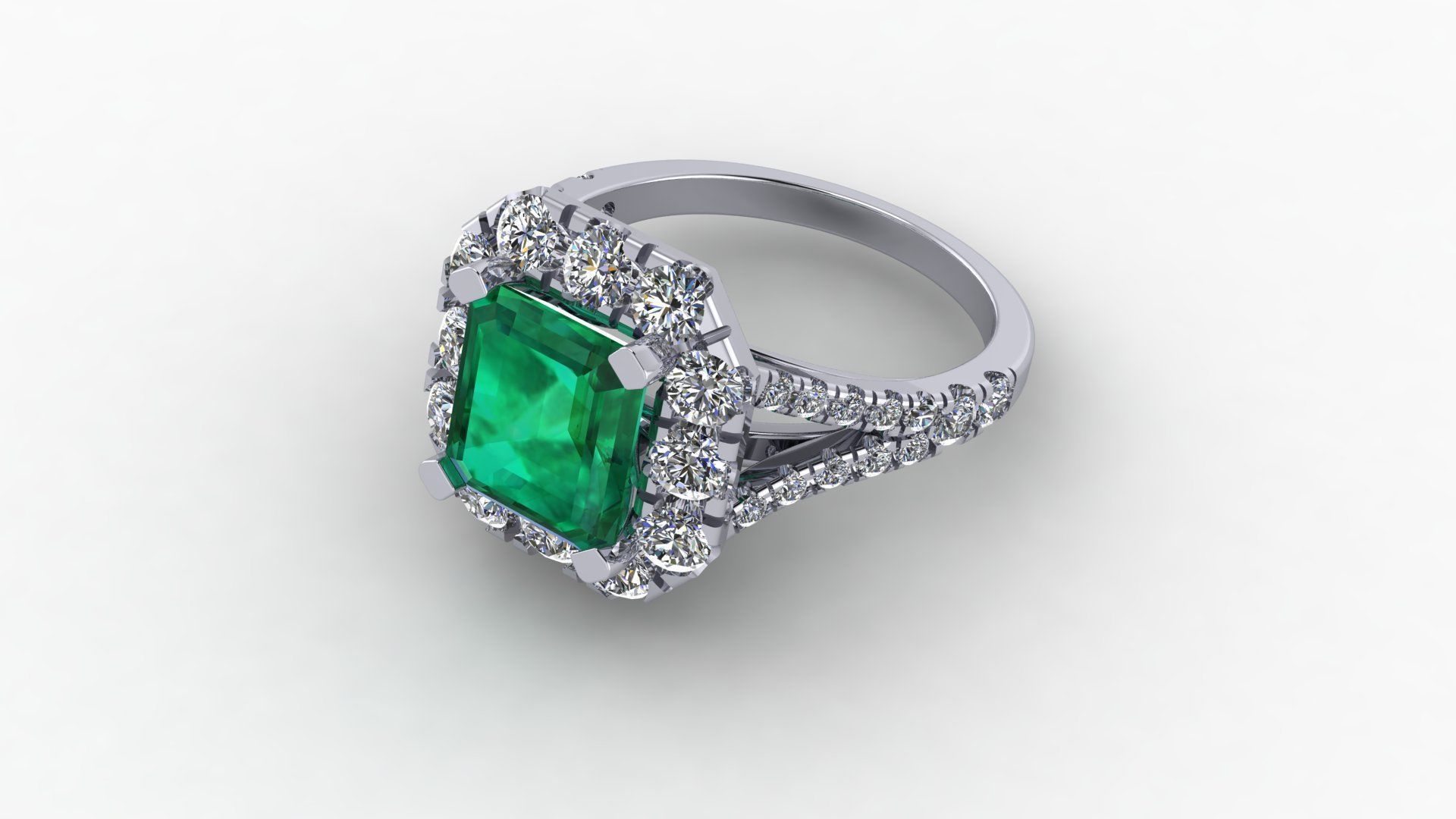 Emerald diamond stone ring 3D print model_6