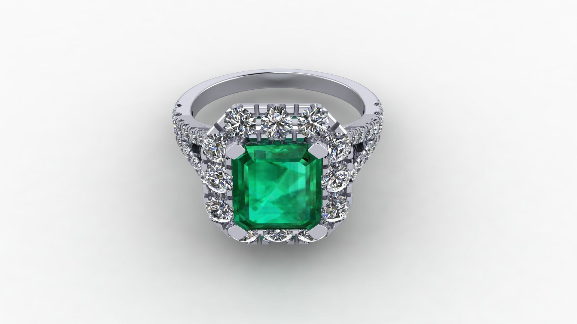 Emerald diamond stone ring 3D print model_1