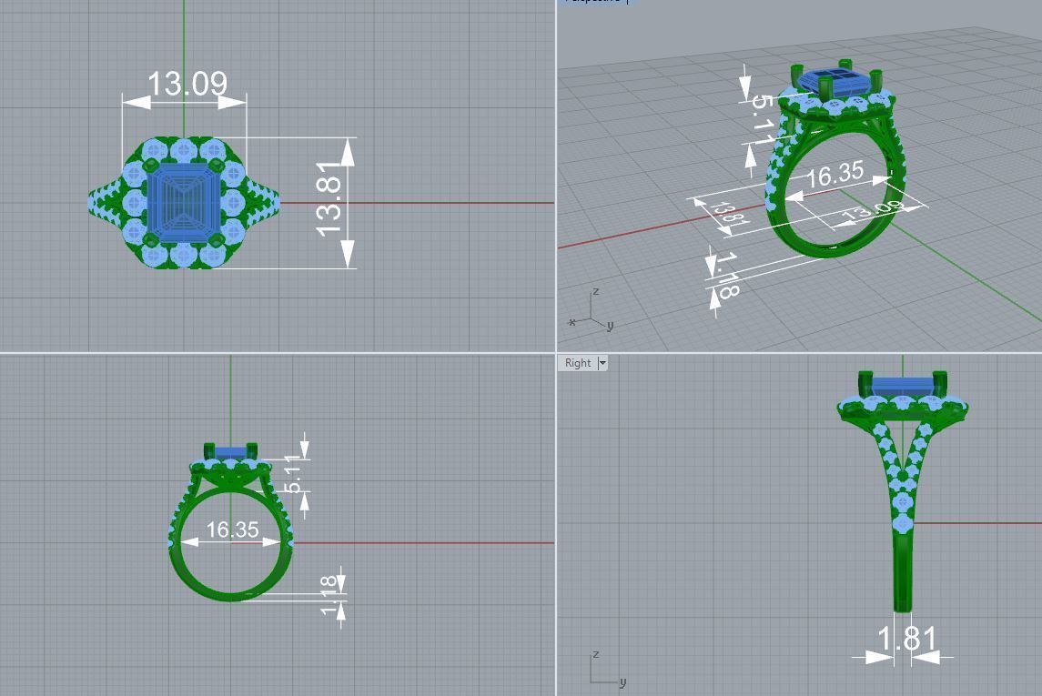 Emerald diamond stone ring 3D print model_2