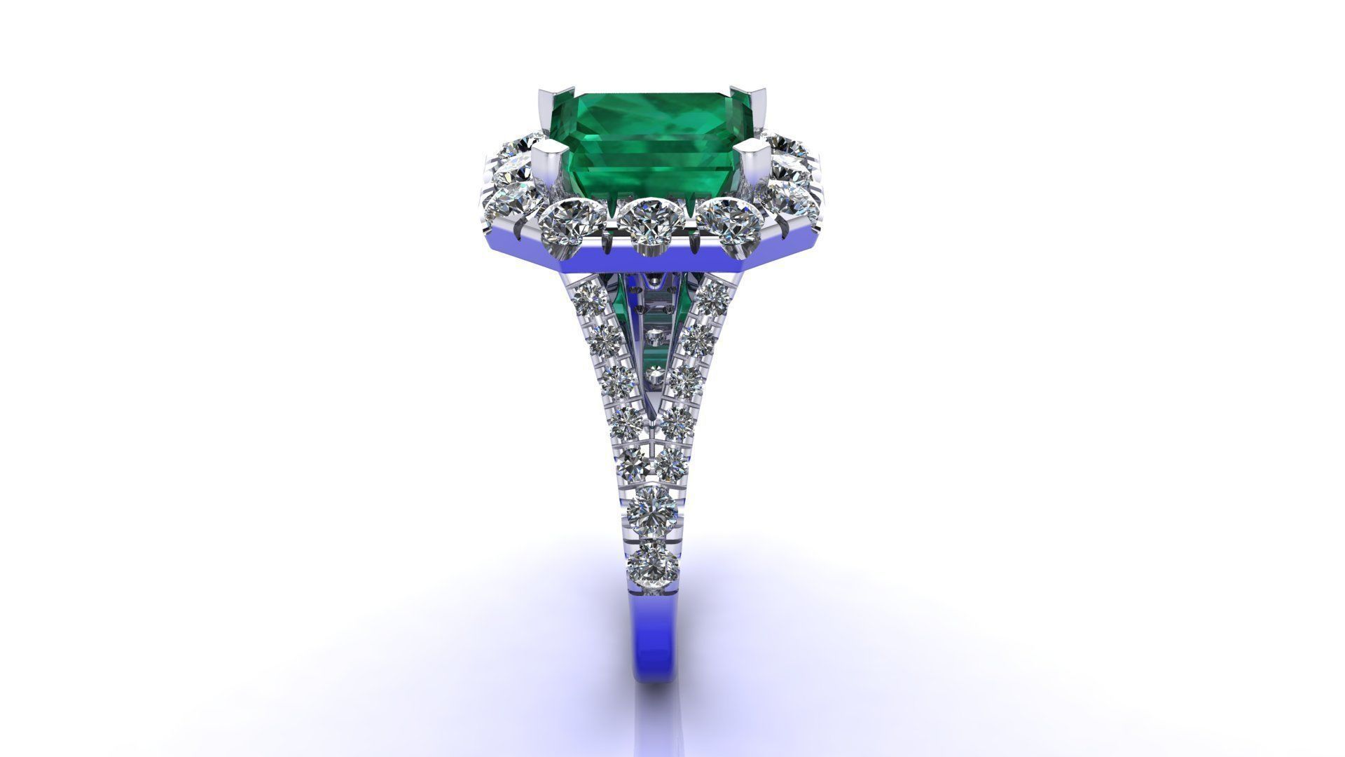 Emerald diamond stone ring 3D print model_4