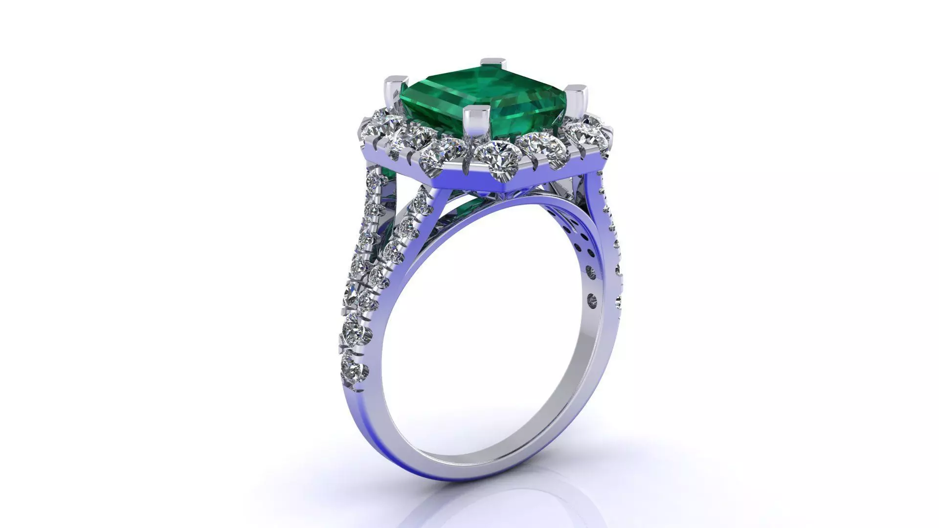Emerald diamond stone ring 3D print model_0