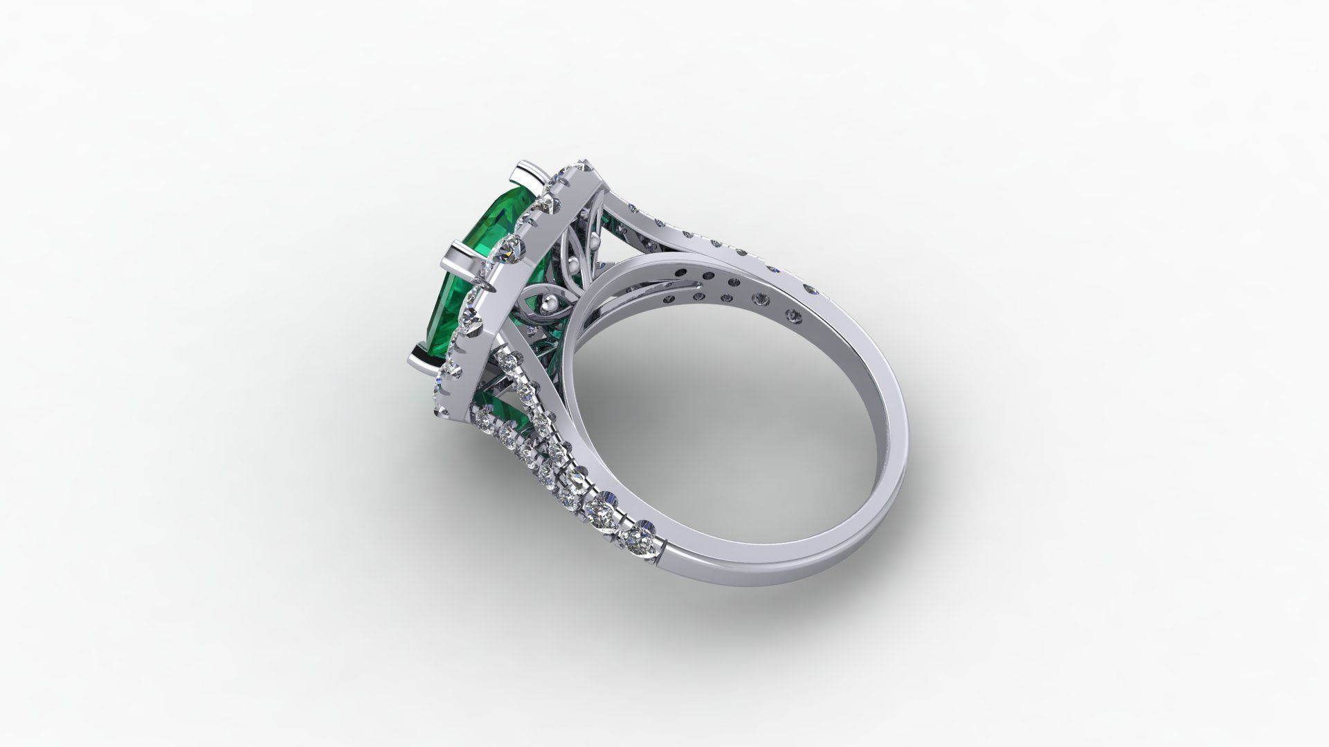 Emerald diamond stone ring 3D print model_3